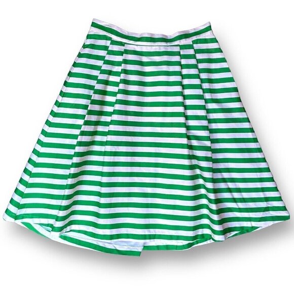 Modcloth Womens Dusk and Stunner Midi Skirt Sz L Green White Stripe Retro Twee - Picture 2 of 6